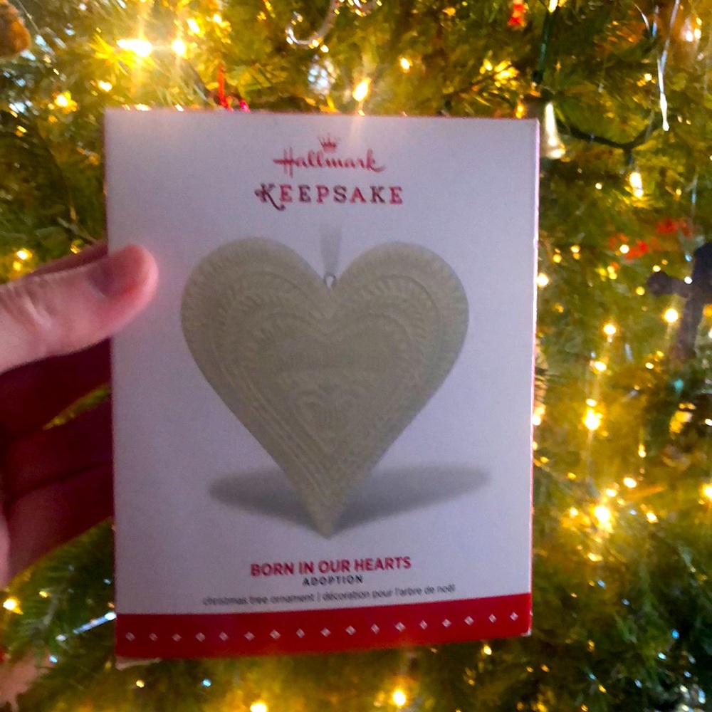 2015 Hallmark Born In Our Hearts Family Adoption Porcelain Keepsake Ornament NEW